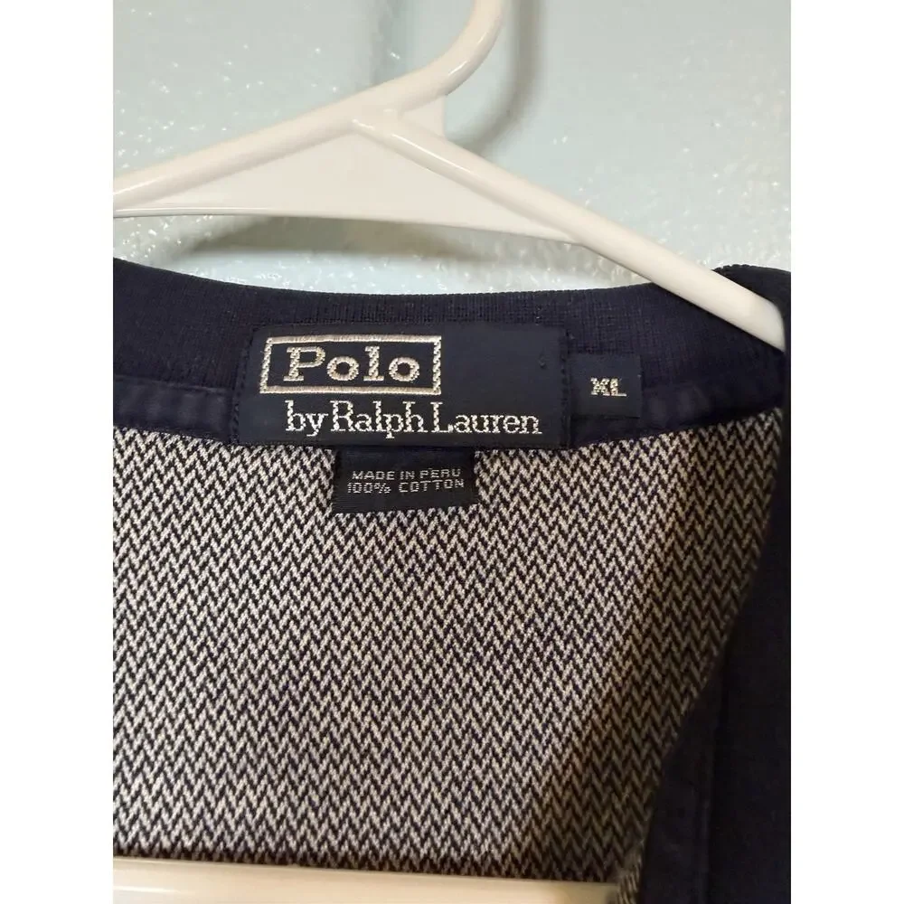 Vintage Polo Ralph Lauren Polo Shirt Mens XL Navy White Herringbone Knit
